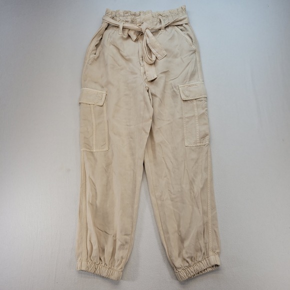 American Eagle Outfitters Pants - American Eagle Cargo Joggers Womens 10 Short Tan Paperbag Waist‎ Lyocell Utility